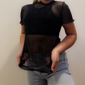 Glitter sheer mesh top